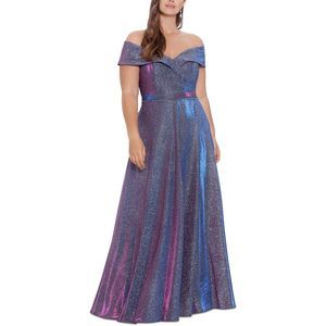 Xscape Womens Purple Drapey Maxi Prom Evening Dress Gown Plus NWT